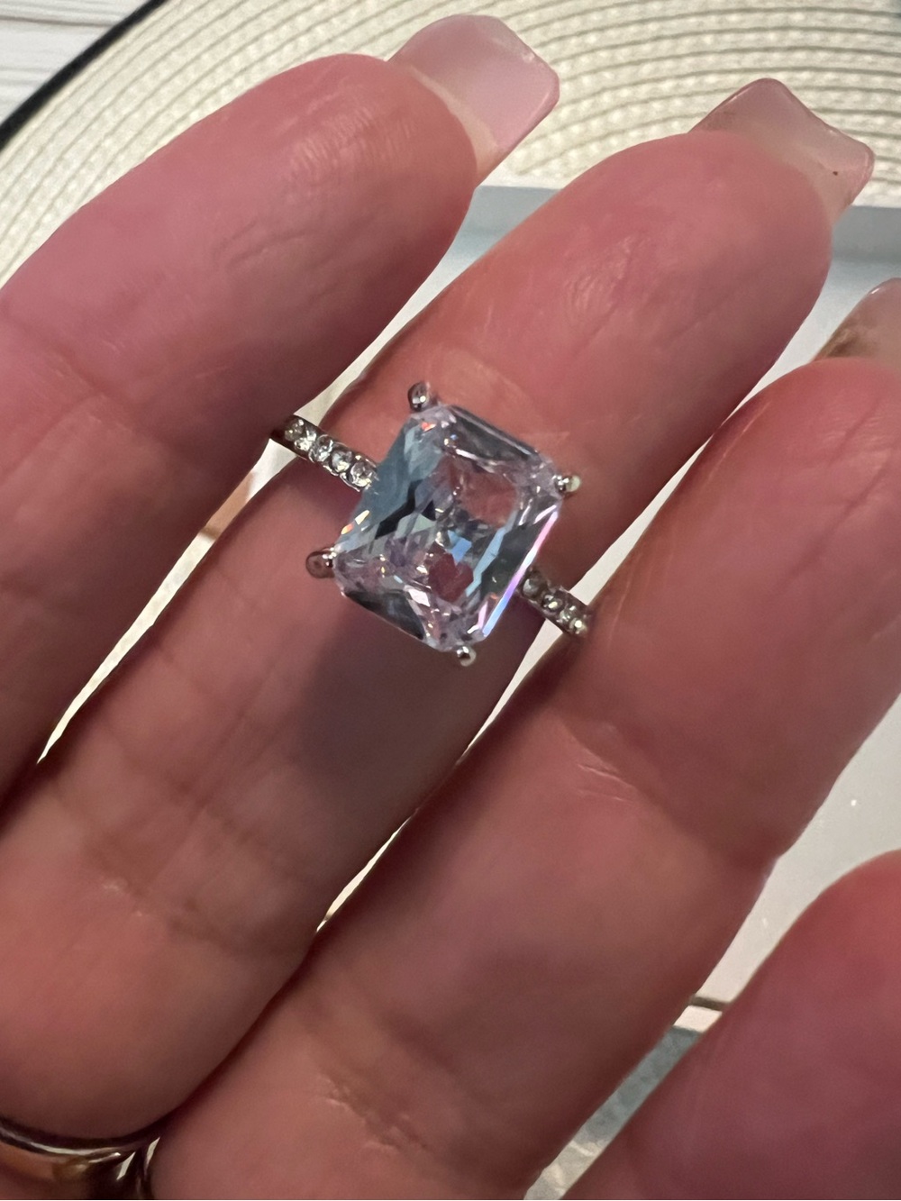 Unique Rare Silver Solitaire Emerald-Cut Clear CZ Stone Ring - Women's Jewelry